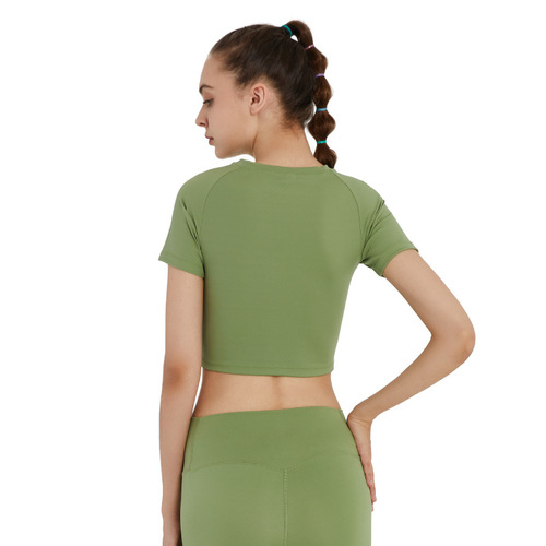 Yoga short-sleeved navel-baring fitness T-shirt quick-drying sports tops women's gym running yoga wear tight yoga T-shirt