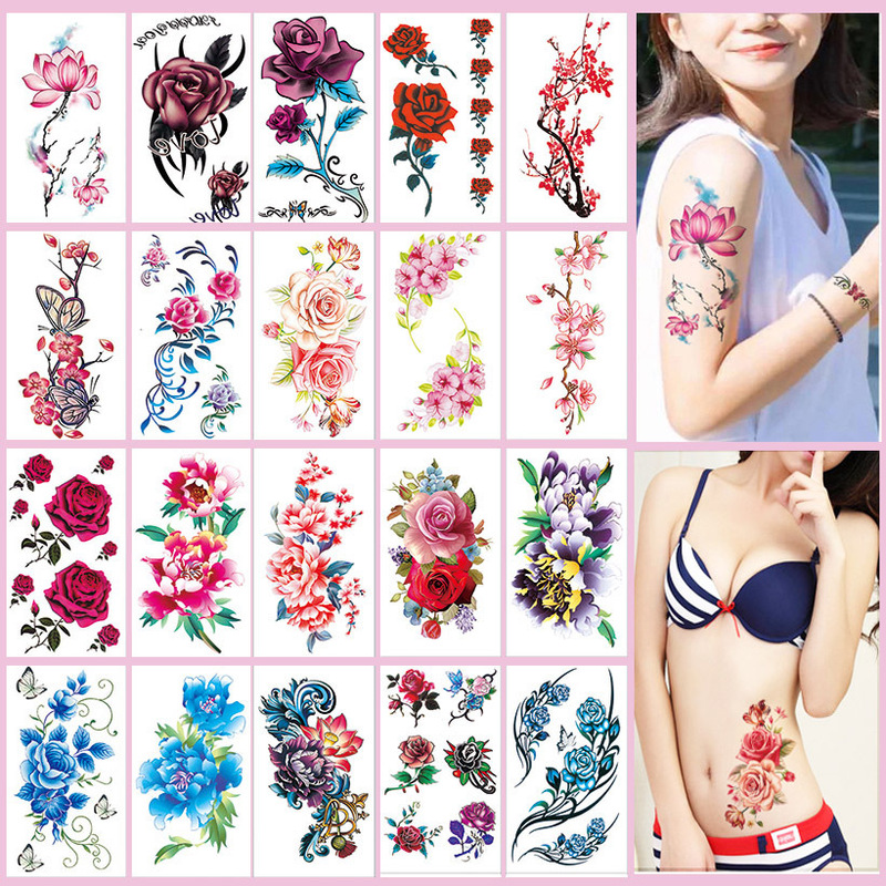 Large size tattoo stickers waterproof men's and women's long-lasting rose arm 3D three-dimensional wind non-permanent tattoo cover scar stickers