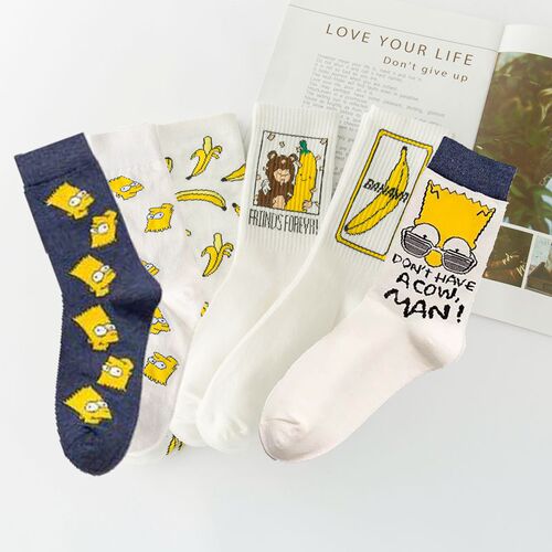 Combed cotton socks women's mid-calf spring and summer ins style cartoon European and American Simpsons versatile Korean version cute mid-calf trendy socks