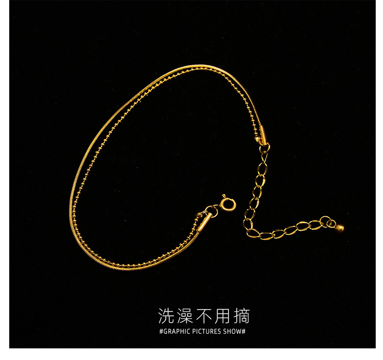 Double Flat Snake Rice Bead Chain Golden Wild  Simple Titanium Steel Bracelet Wholesale display picture 11