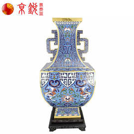 复古大气18寸蝠纹螭耳方瓶 京锐景泰蓝珐琅工艺品 客厅装饰摆件