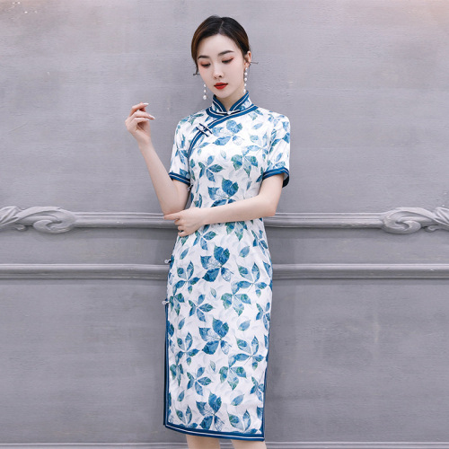 Cheongsam retro double jacquard cheongsam dress long cheongsam dress