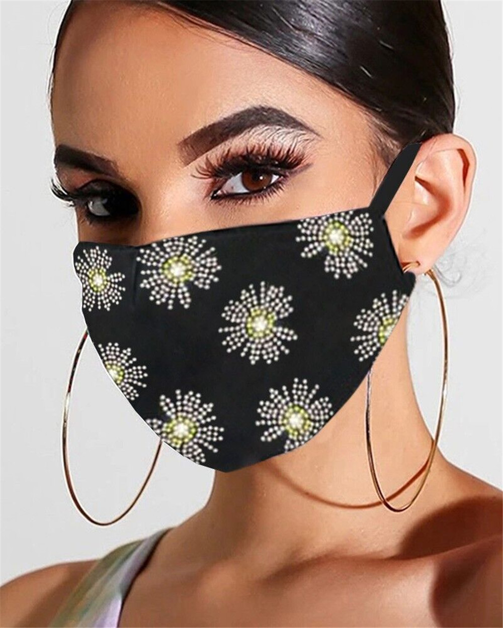 fashion Rhinestone small daisy earhook mouth mask NSYML133467