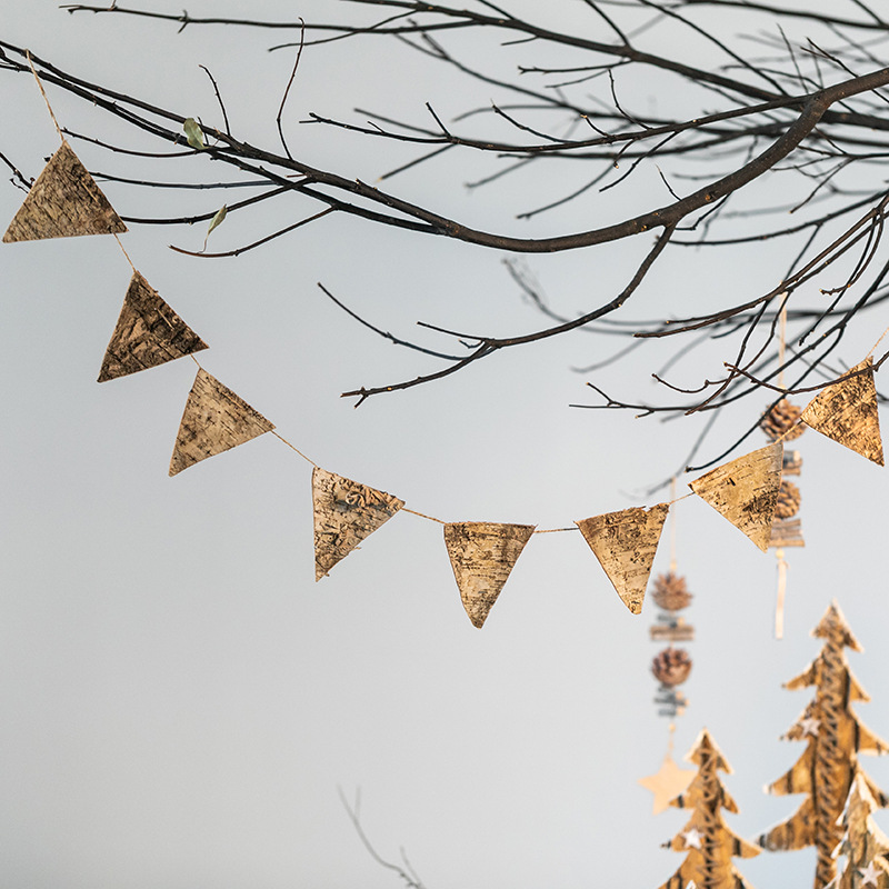Feliz Navidad corteza de abedul natural bandera triangular fiesta bandera Mori colgante de decoración de Navidad