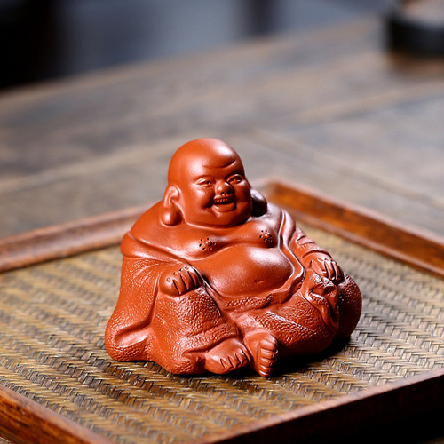 Yixing fully handmade purple sand tea pet figure Buddha statue sculpture crafts Maitreya Buddha home tea table decorations can be raised