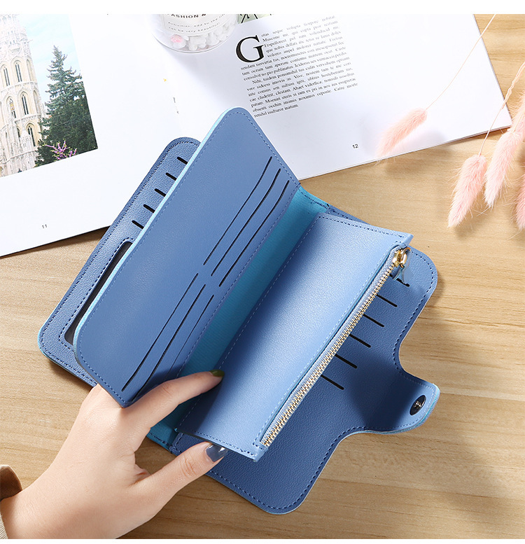 Women's Solid Color Pu Leather Metal Button Zipper Wallets display picture 2