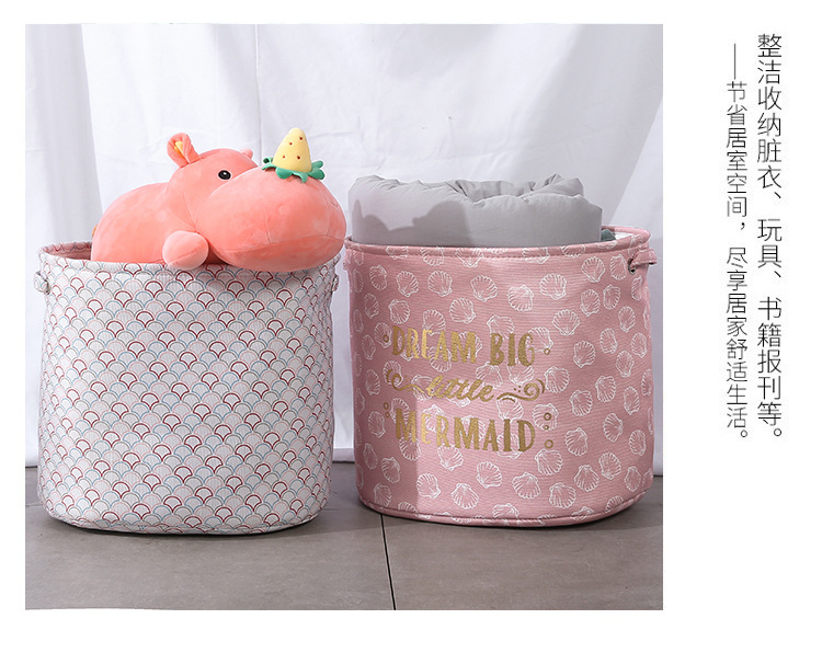 Cartoon Mermaid Printing Cotton And Linen Home Storage Bucket Wholesale Nihaojewelry display picture 2