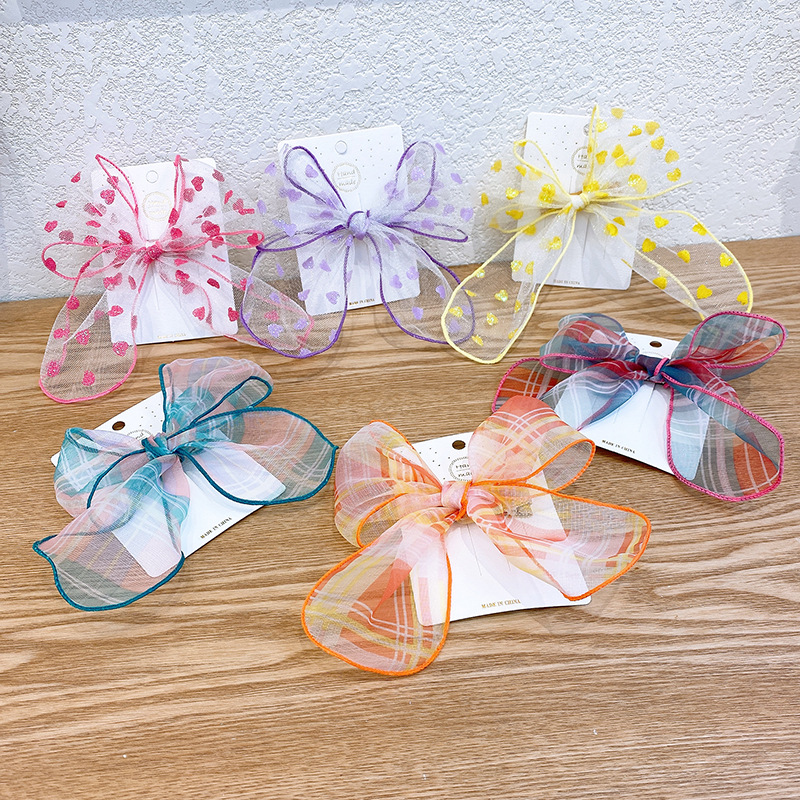 Korean  Children's Stripes Contrast Color Big Bow Hairpin Female Baby Shiny Love Bow Tie Hairpin  Side Clip display picture 2