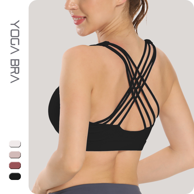 厂家货源新款纯色健身文胸运动吊带瑜伽背心夏季交叉内衣