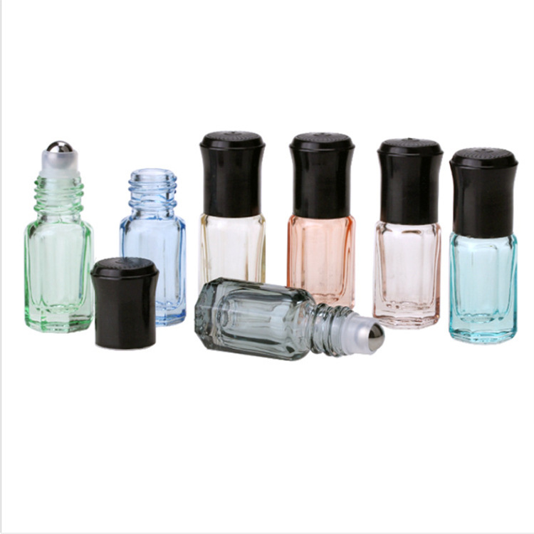 3ml botella de bola de rodillo octogonal color transparente aceite esencial perfume sub-botella