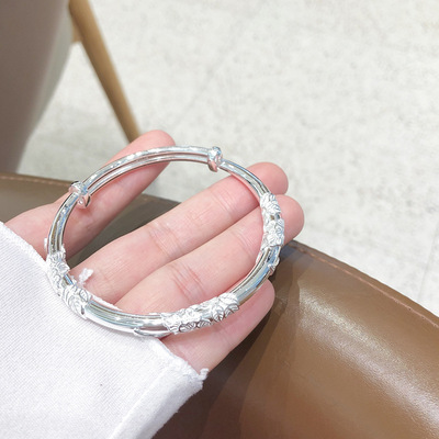 Foot Silver 9999 Silver Bangle relief Filaments Push pull Bracelet Women silverware Silver bracelet