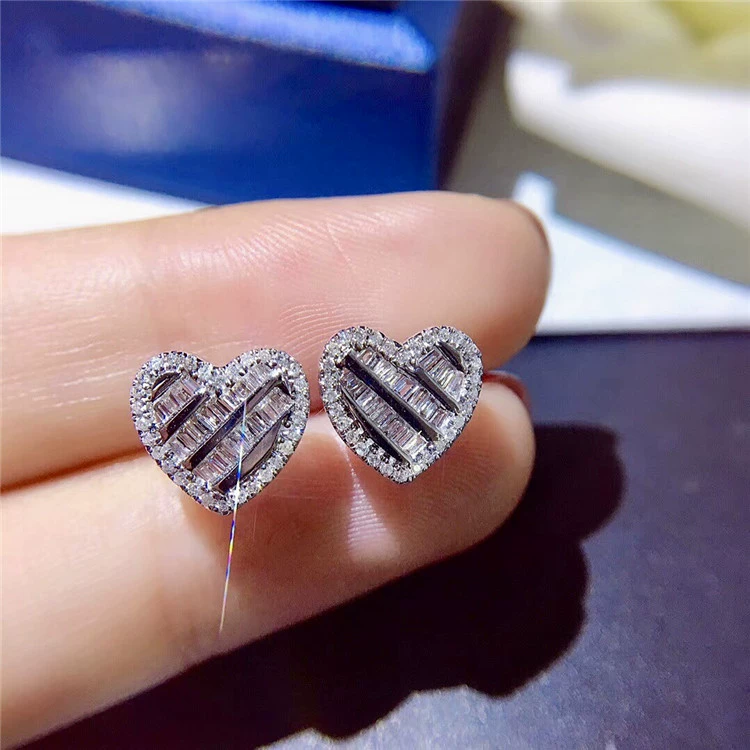 Универсальные серьги, маленькие свежие zirconium сердце, сердце-форма