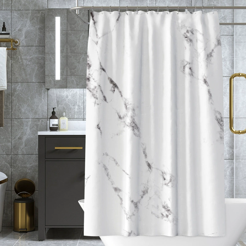 Scandinavian marble waterproof curtain, cloth, 3D digital printing service, simple cut, polyester, (Cross-border trading)