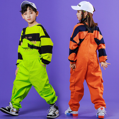 Boys girls street jazz dance hiphop costumes rapper singers gogo dancers dance outfits boys hip-hop trendy overalls pants t shirt children street dance set