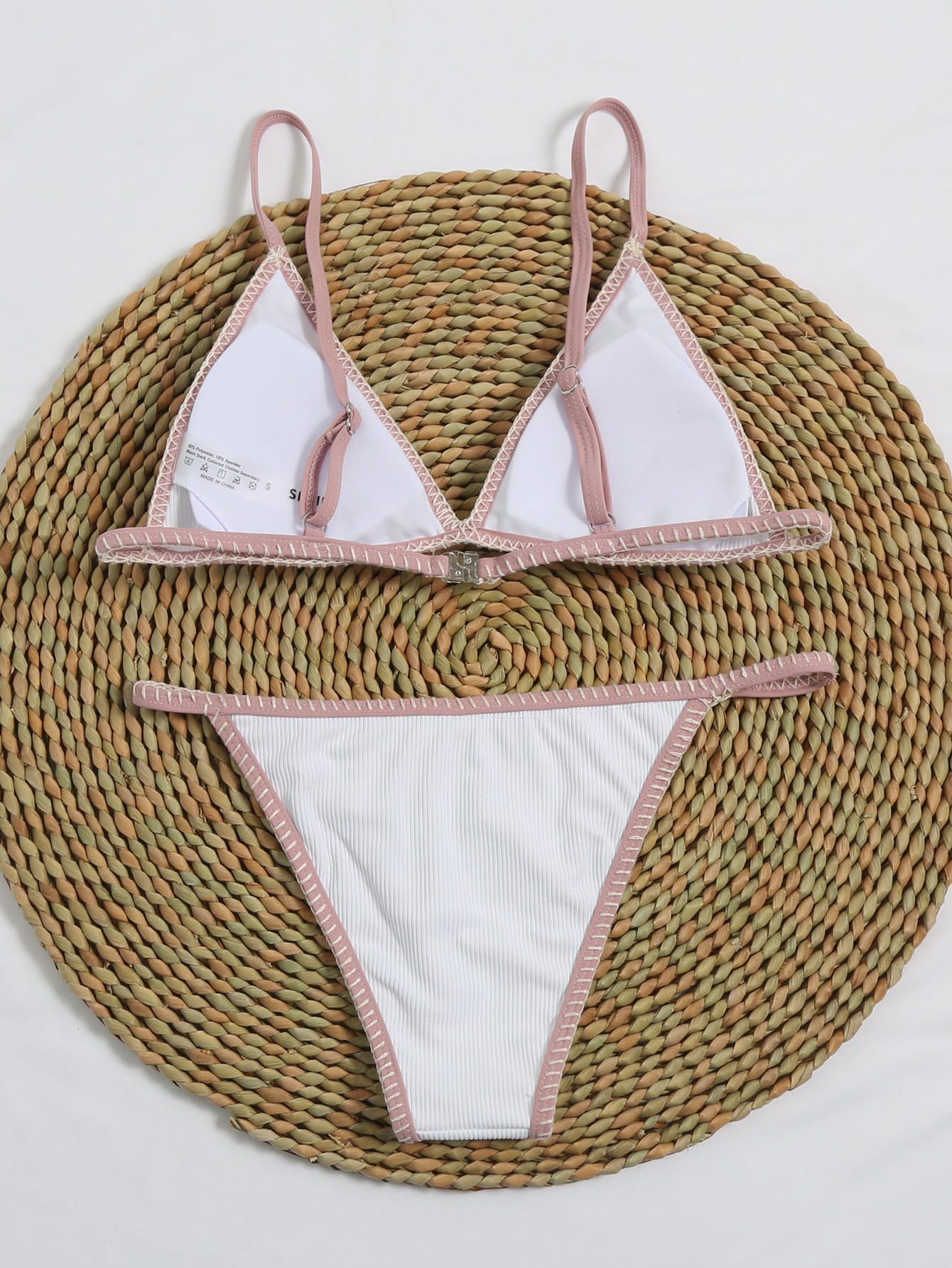 bikini de cintura baja rosa dividido a la moda cortado a mano NSHL2507