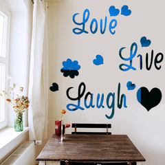 Love Live Laugh+ Heart + English Hibiscus Flowers Dual Mirror Wall Sticker - Factory Direct Sale, Small Size Self-Adhesive