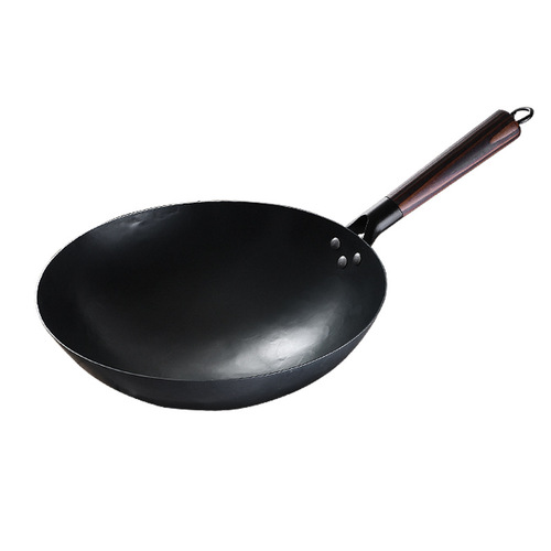 The tip of the tongue is the same as Zhangqiu handmade iron pot, forged old-fashioned iron pot with sharp bottom, gas stove, round bottom, uncoated non-stick pot