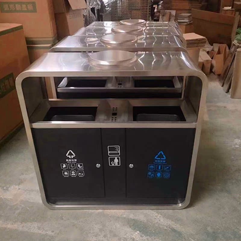 不锈钢环卫垃圾桶街道小区室内外学校烤漆双桶果皮箱二分类垃圾箱