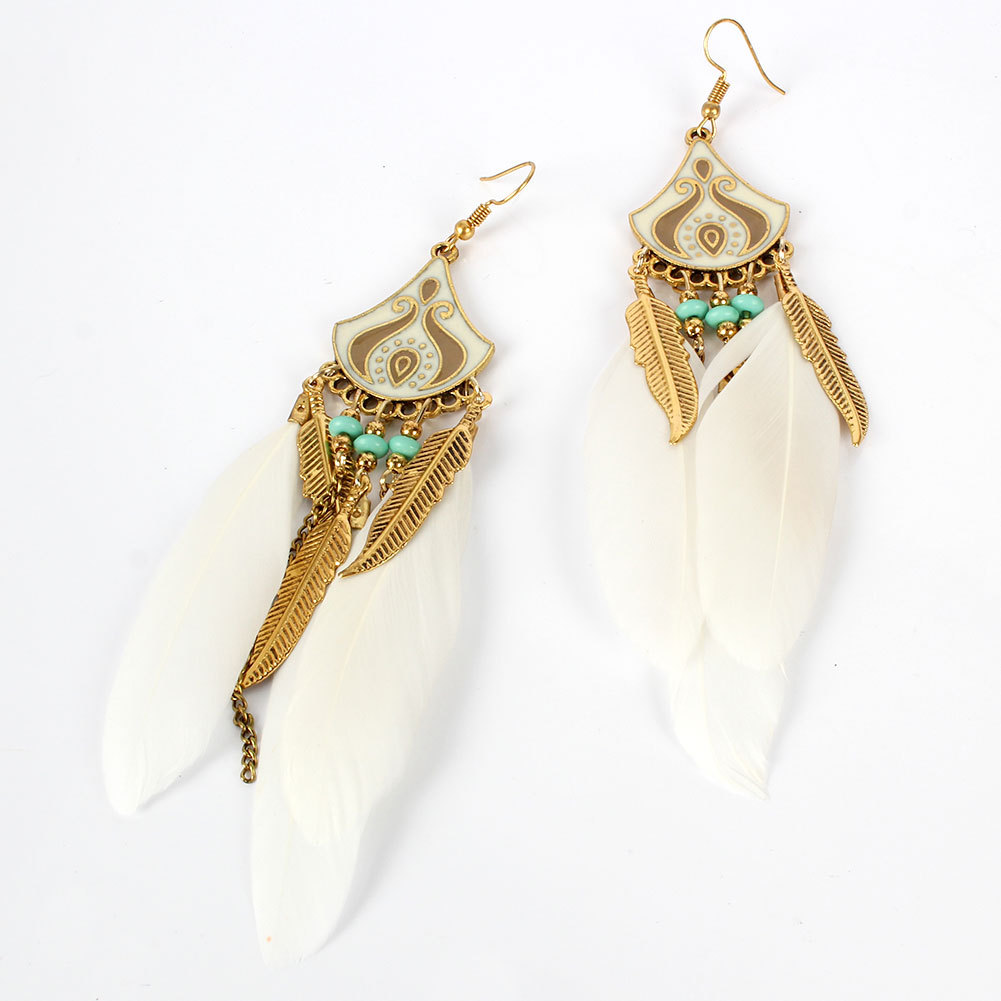 Bohemian Creative Feather Earrings Rice Bead Earrings Water Drop Tassel Ear Jewelry Wholesale Nihaojewelry display picture 8