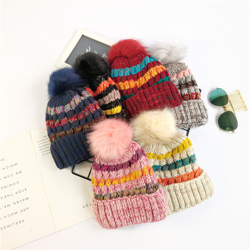 Cute Hairy Thickened Color Matching Knitted Hat display picture 1