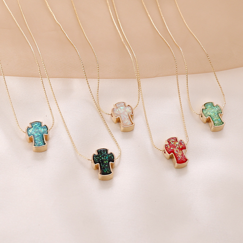 retro multicolor cross pendent alloy necklace