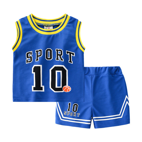 Children's summer shorts set, new summer thin mesh mesh boys' sports sleeveless baby basketball outfit