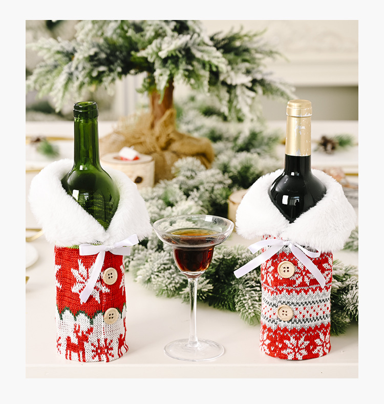 New Creative Christmas Ornaments Knitted Buttons Snowflake Wine Bottle Sleeve Red Sweater Wine Sleeve Wine Bag display picture 11