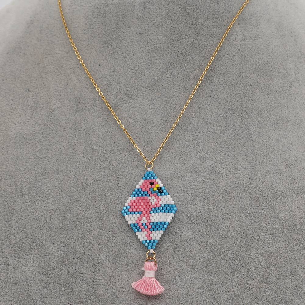 Mode Nouveau Style Ethnique Perles De Riz Tissé Flamingo Collier En Acier Inoxydable Sauvage À La Main display picture 1