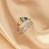 Adjustable rainbow zirconium, ring with stone, Korean style, on index finger