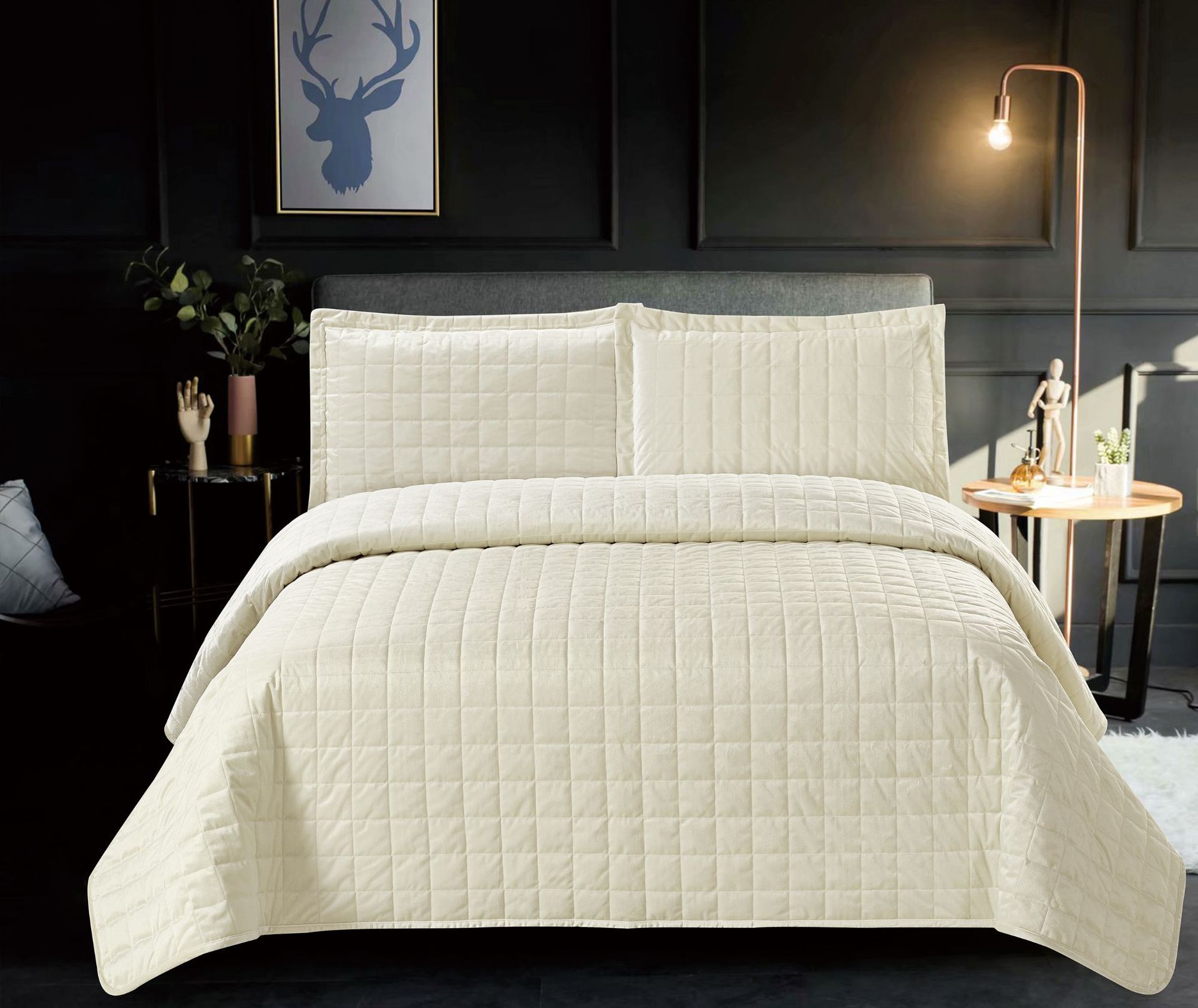 【外貿(mào)專供】跨境高端絨素色床蓋三件套