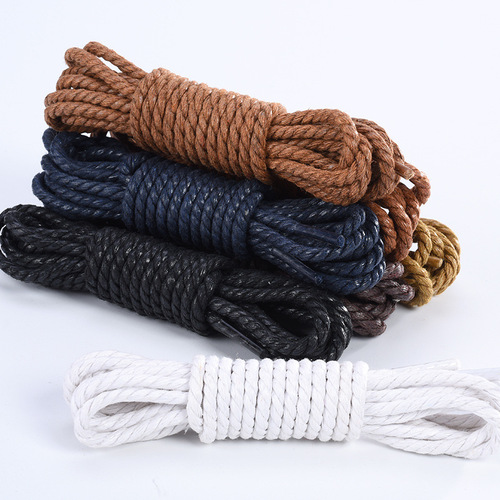 Laces with cotton round, waxed three-strand rope, martens boots, customizable, large quantity, preferential price
