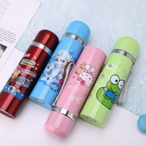 Creative cartoon stainless steel thermos cup, children's water cup with rope, bullet thermos cup, straight cup, gift LOGO