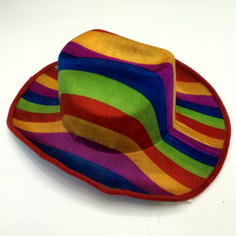 Foreign gay rainbow cowboy hat Festival party bar Composite Cowboy striped colorful striped cowboy hat detail image 3