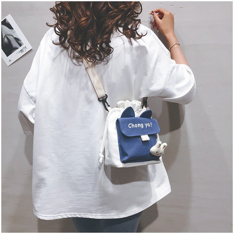 Korean New  Creative Cute Cartoon Funny  Drawstring Bucket Small Shoulder Bag Girl Cute Color Small Bag Wholesale display picture 24