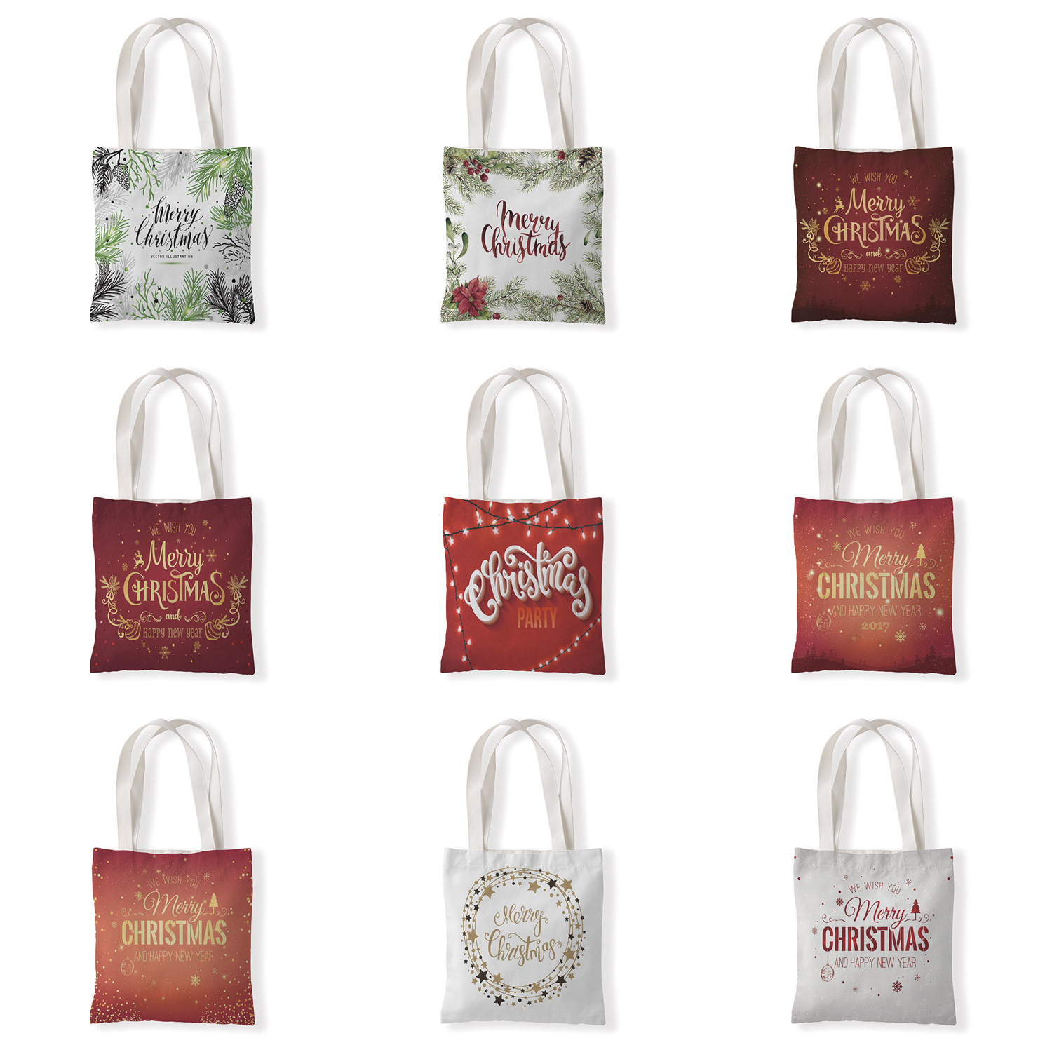 圣诞节快乐图案帆布材质单肩袋学生手拎包休闲零钱袋购物袋百搭包