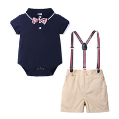Kids Tales Boys' Summer Set with Polo Shirts, Short-Sleeve Blouses, Belts, Gentleman's One-Piece Climbing Suit