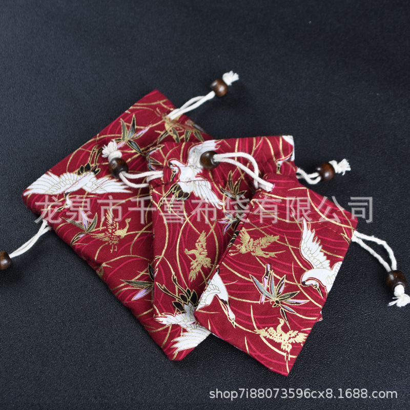 棉麻烫金首饰袋中式高档布袋抽绳束口袋双层绒布袋文玩手串袋批发
