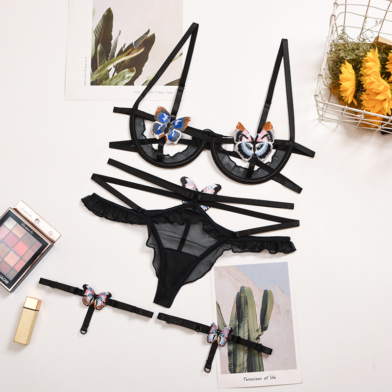 Sexy Butterfly Three-piece Underwear With Stitching display picture 10