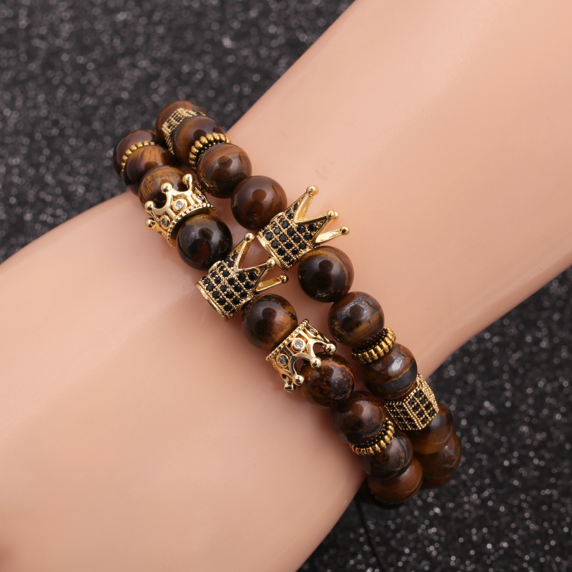 Fashion new  Frosted Stone White Turquoise Lapis Lapis Agate Crown Bracelet Set