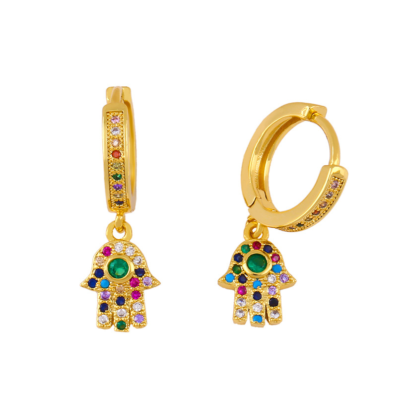 Alloy Full Diamond Earrings With Palm Color Eye Earrings display picture 6