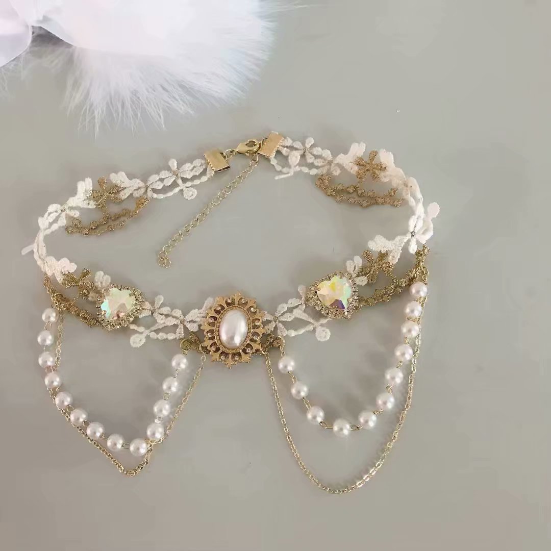 Designer Stijl Lolita Zeemeermin Concubine AB Fantasy Kleurrijke Stof Wit Gepaarde Liefde Parel Ketting Licht Luxe en Luxe Accessoires_voghion.com