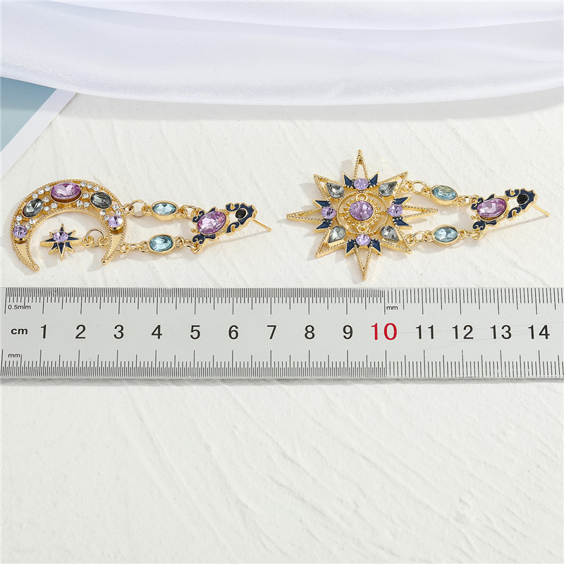 Retro Diamond Bohemian Color Zirconium Star Moon Sun Earrings display picture 2