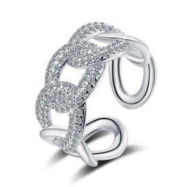 韩国微镶钻链条戒指网红食指戒女轻奢开口时尚个性指环
