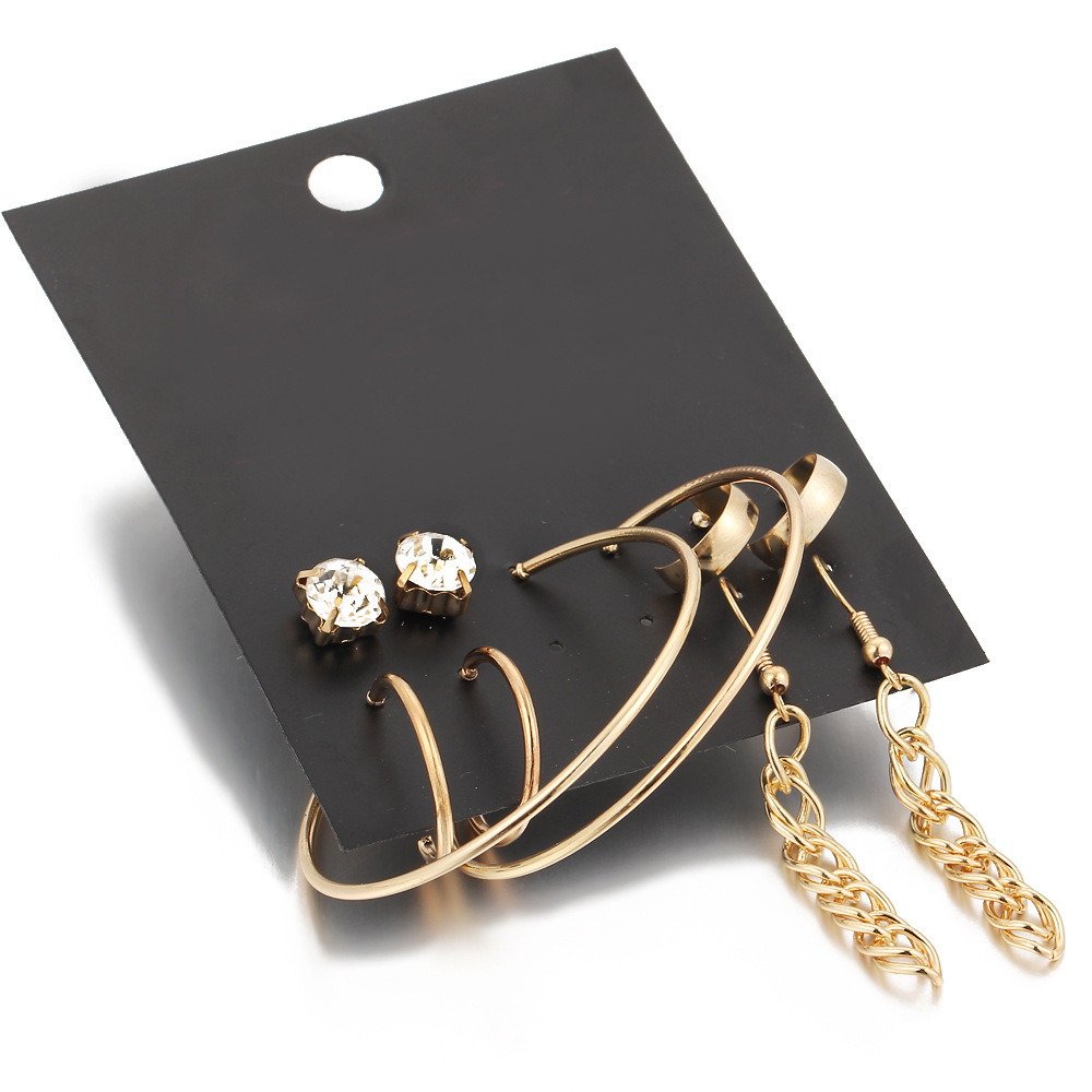 New Circle Diamond Tassel Earrings Set 4 Pairs Of Creative Gold Alloy Metal Earrings Wholesale Nihaojewelry display picture 5
