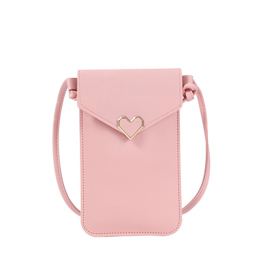 2020 new student buckle small bag, women's heart-shaped decorative transparent touch screen simple retro mobile phone bag