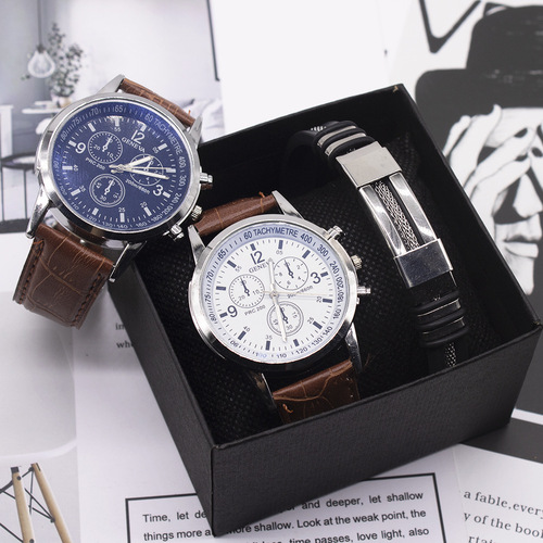Men's watch two-piece bracelet set new business fashion belt quartz watch wristwatches men