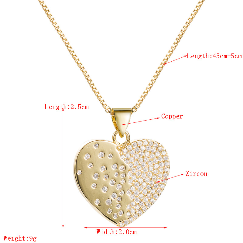 Copper Plated 18k Gold Micro-inlaid Zircon Heart-shaped Necklace display picture 1