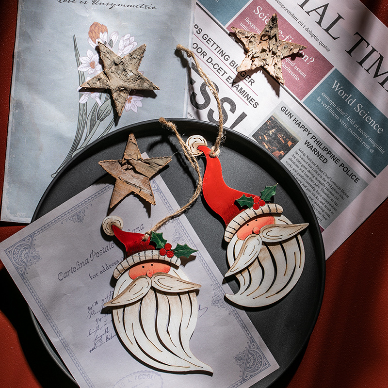 Papá Noel retro de color americano colgante de madera decoración del árbol de Navidad colgante barba blanca marcadores del anciano