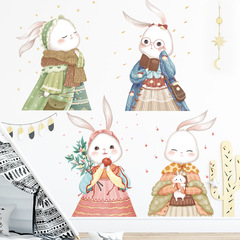 Removable wall sticker rabbit cartoon small fresh bedroom children's room kindergarten wall wallpaper decoration waterproof self-adhesive