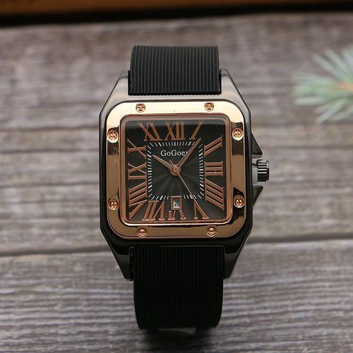 Square Calendar Boys Tape Watch Roman Scale Men's Retro Rubber Watch Women's Watch Quartz Watch Women's 8155